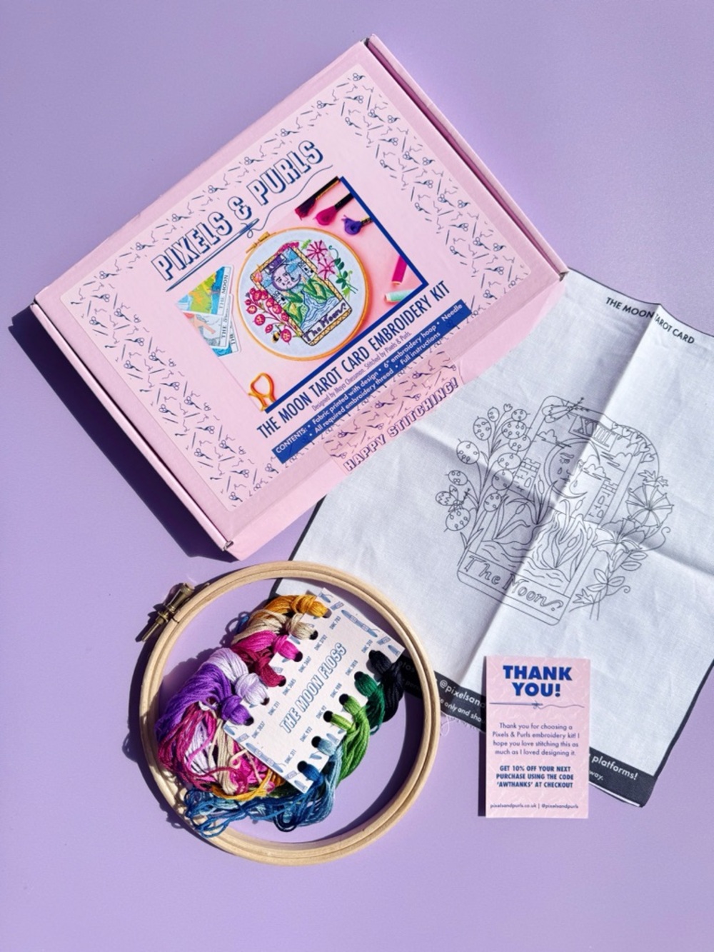 Pixels & Purls ‘The Moon’ Witchy Tarot Card DIY Full Hand Embroidery Kit